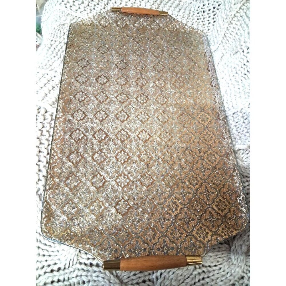 c "Glama" glass Serving Tray Vintage Rectangular Gold-Tone Embossed